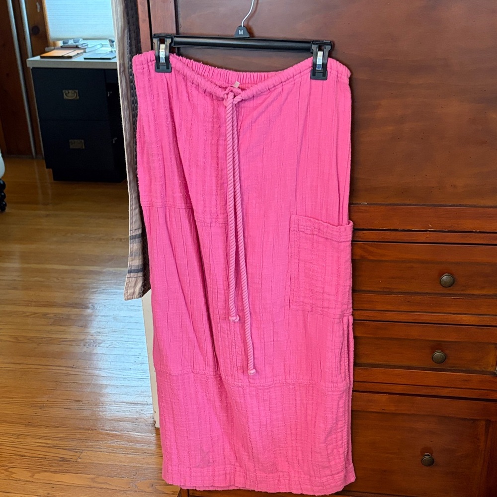 Free People Bright Pink Drawstring Pocket Midi Skirt